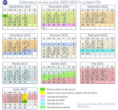 Calendarul anului școlar 2022-2023 pentru județul Olt